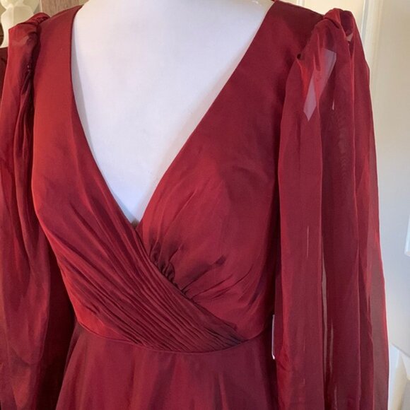 Mac Duggal Sheer Blouson Sleeve Surplice Gown 67873 - Picture 9 of 14